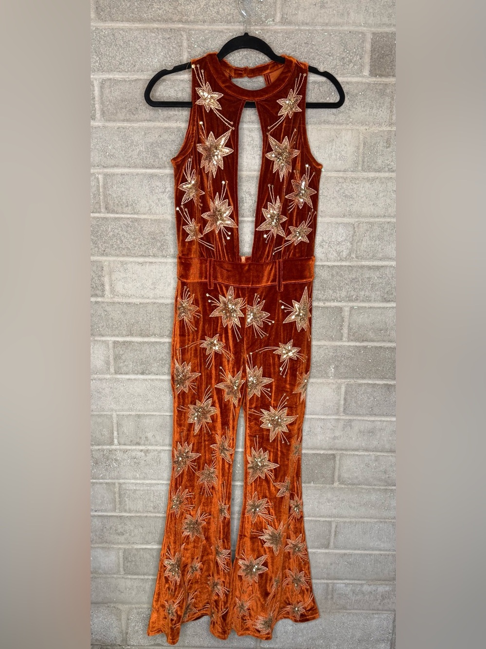 Lenni Velvet Star Embellished Jumpsuit Festival Concert Statement Outfit M - Picture 5 of 12